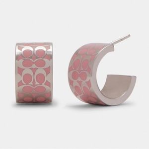 Brand New Authentic Coach Signature Huggie Hoop Earrings - Pink/Silver